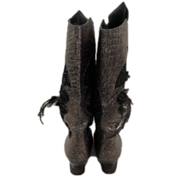 El Verquero luxury Italian embellished black wedge cowboy boots size 7 - Picture 4 of 6